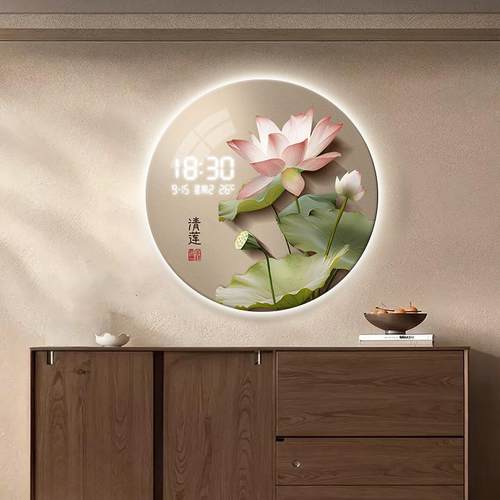 关新中式餐电子屏时画钟挂OCN五福厅临门钟表挂钟客厅玄走廊led灯