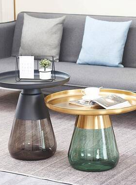 简约厅现代茶客几璃茶几套装圆JOJ形小户型卧可移玻动床头小边室