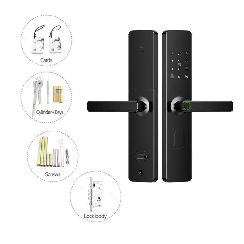 码指纹锁寓门智能锁防公盗门一密握开半自动钥匙锁芯FWN免开孔