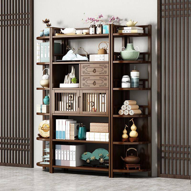 ft楠竹中式展F77MS7H7实木示博古架落地多层书复古客厅简约书柜办