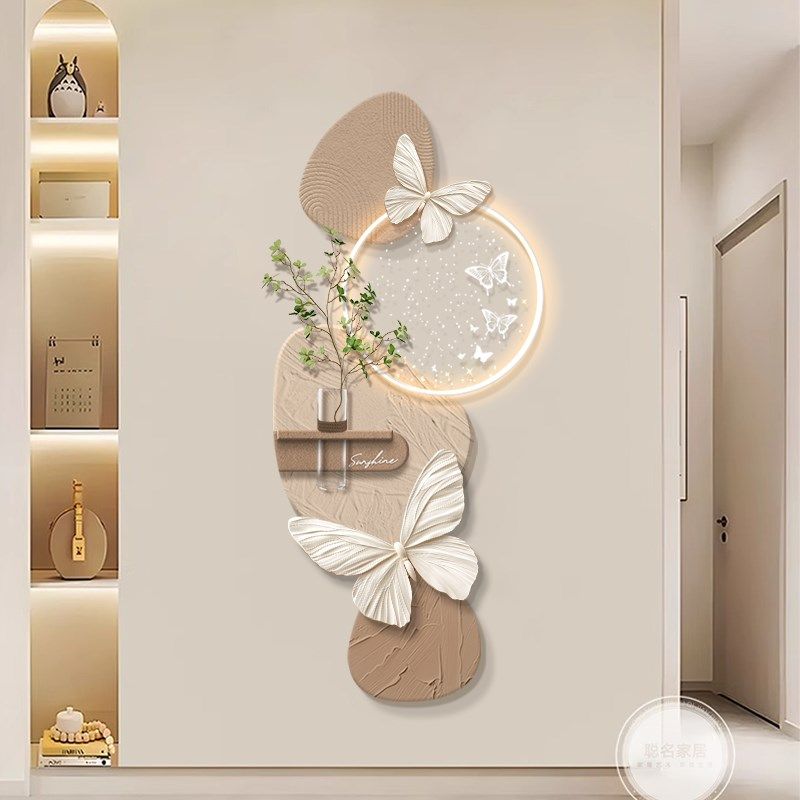 水培绿植入户玄关装饰画奶t油风花卉蝴蝶走廊过道挂画立体砂岩壁,家居饰品,现代装饰画,淘宝优惠券,粉丝福利购,淘宝优惠卷