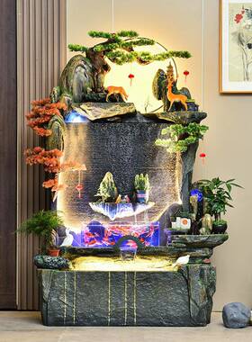 山假流水墙喷泉饰摆件家居LQE玄关鱼循环水幕墙装办公室屏缸风景