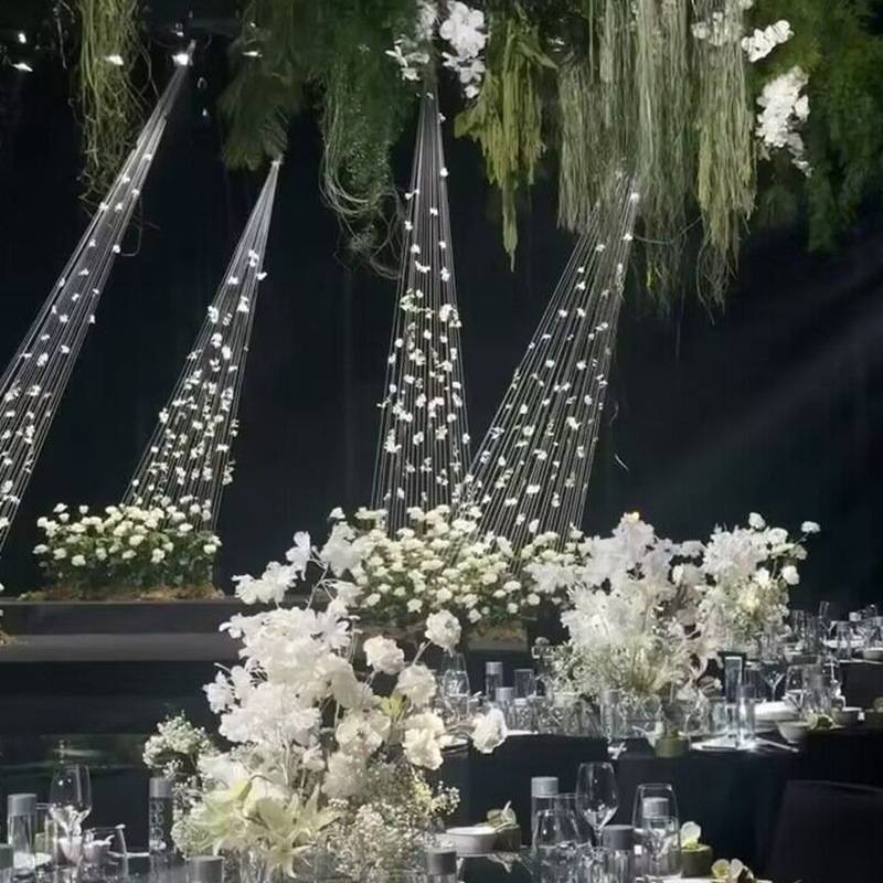 婚庆吊顶亚克力珠帘玫瑰花瓣珠链场景布置婚礼堂成品舞台装饰
