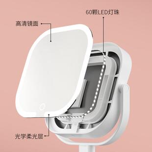 l女升无品牌/ed化妆镜灯生带美妆镜补光镜子便携可降方形双面化妆