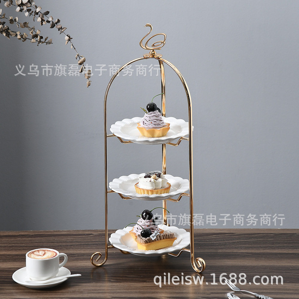 欧式天鹅多层甜品台蛋糕托盘