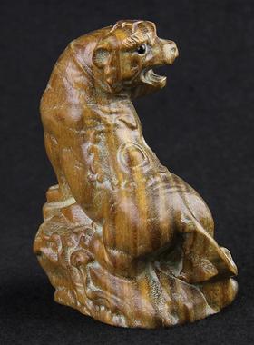 绿檀木虎虎摆十二生肖汽车件摆件手工生雕刻肖吉100182祥物木雕工