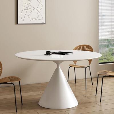意式极餐桌奶油约风岩板圆形餐桌家用现代简小户组型饭圆桌8888椅