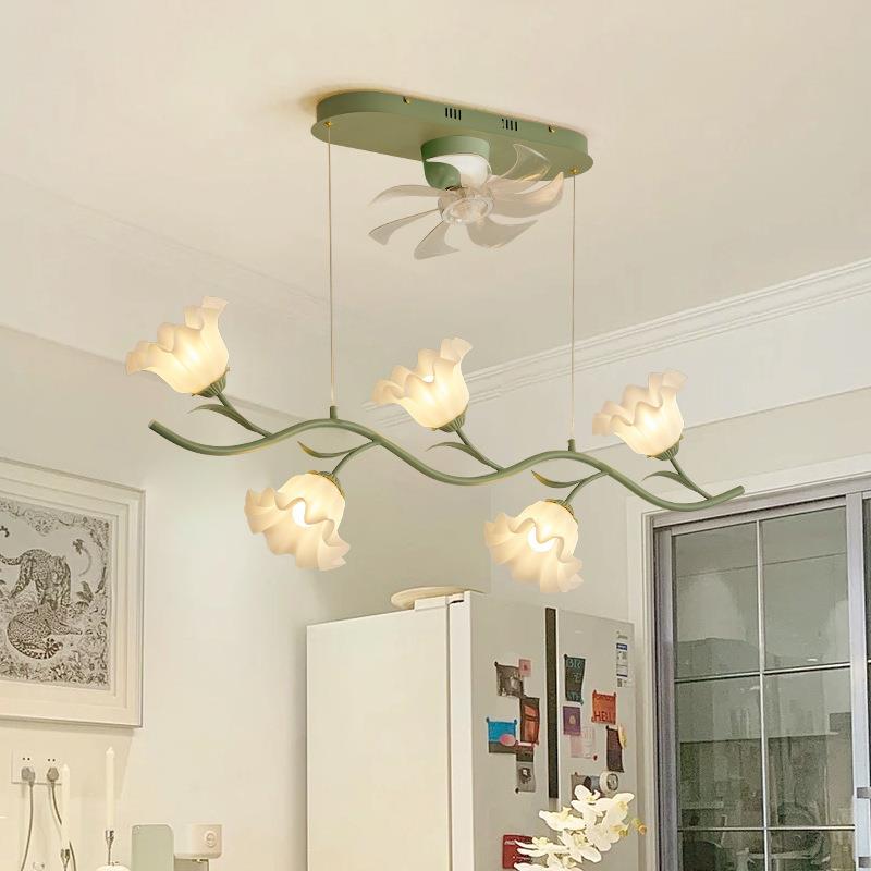 式铃吊扇法灯复DL92062古花朵客厅摇头电扇花灯智能全屋风扇灯套