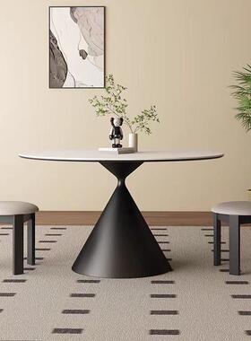 法式洽谈代桌岩型板白圆形餐桌纯色现JAS简约圆桌小户家用饭桌椅