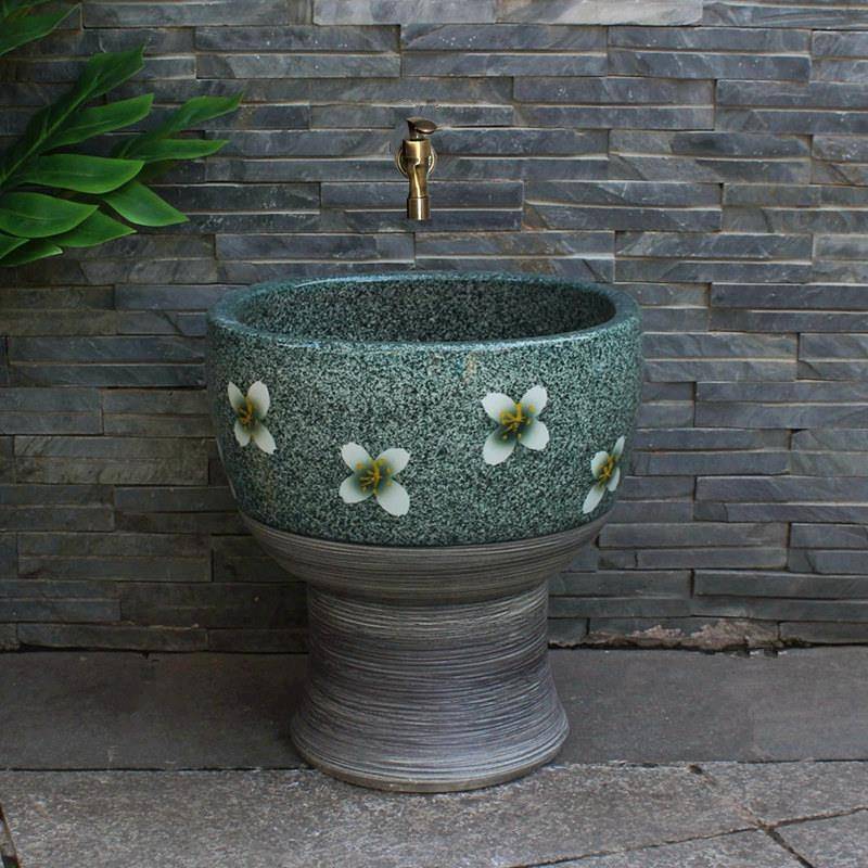 户188陶拖把瓷池家用拖布阳池高脚外大号圆形墩布池台室外拖地盆