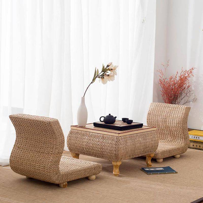 家用日式榻榻米茶几飘窗桌禅意矮茶桌飘窗茶几藤草编炕桌阳台茶桌