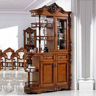 美式实木断间厅柜客双关面玄柜靠墙装饰柜厅复古酒柜欧式35雕花隔