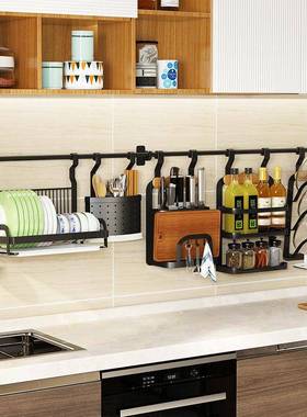 锈钢厨碗房置物架壁挂式免水PDD20479打孔黑色不沥篮碟架收纳架调