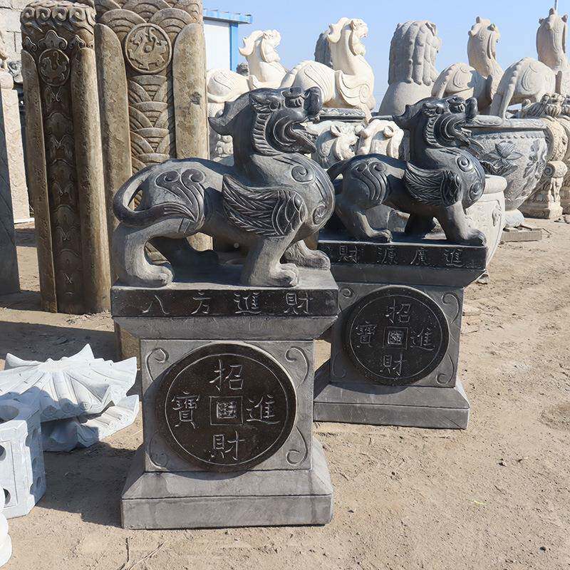 院石雕貔貅一对家青石仿古口门墩用抱鼓石A00155皮丘户外中式庭大