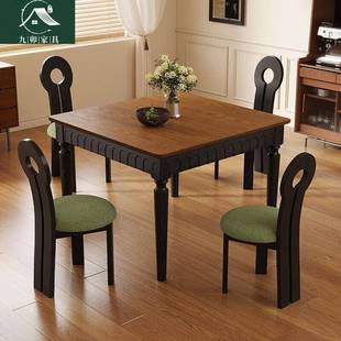 实木餐法式复古长方形白木桌子家用小户型饭蜡WSJ餐椅组桌合桌餐