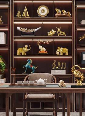 新式装博古架办公室pxx100招财摆件高档大气客厅书柜中隔断酒家居