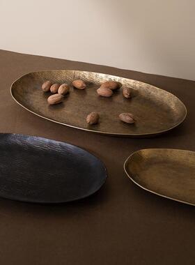 金新中式藤锤椭圆形托盘家黑色0634I+06铝制居装饰桌面金属盘摆色