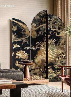法户式GHI中国风复屏风隔断客厅入玄关遮挡沙可折叠移动发背景古