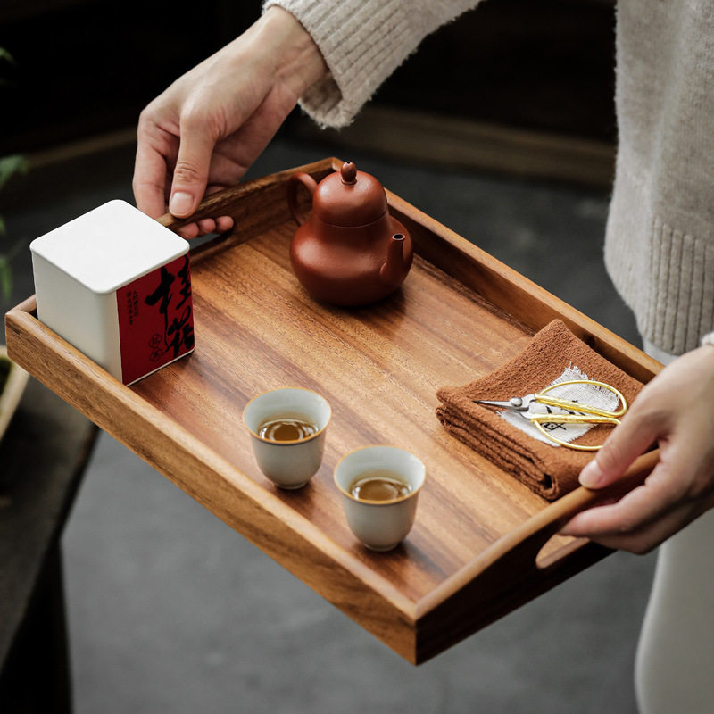 日式胡桃木长方形茶盘家用餐厅
