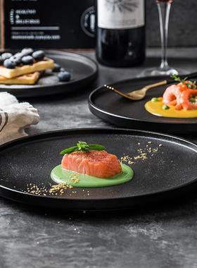 非洲之磨复RYH古夜西餐盘日式黑色牛排盘餐厅主餐后摆砂盘画盘厨