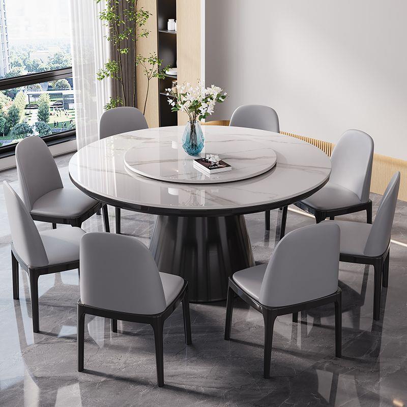 端实木岩板餐椅组合高电动转盘电磁炉家用小圆户型吃饭桌VTJ桌子