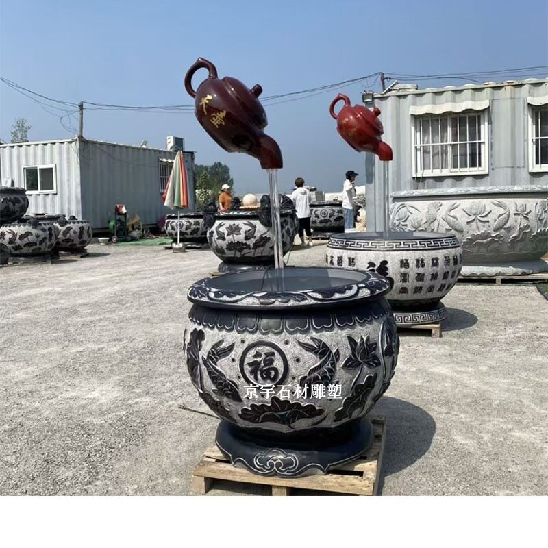 天然石头雕刻鱼缸花盆流水钵室内外仿古石雕水槽养鱼池莲花缸装饰