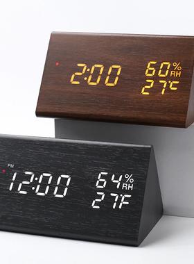 日式三钟角形湿度木智质电波钟电子温木29114头钟能贪睡闹德国数