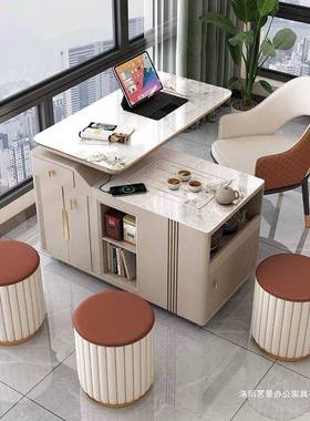 旋转茶代台可移动茶车岩板小户型家用TUR奢台茶阳几现泡茶桌椅组