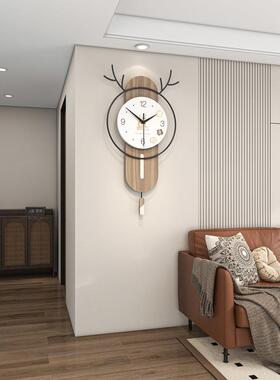 创鹿头装饰JT24190-挂钟现代厅简约家用静音时意客玄关背景挂墙摇