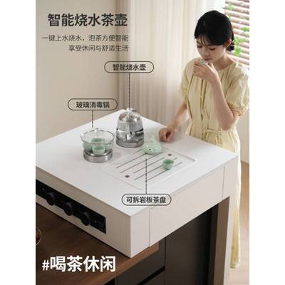 意式极简岛台餐桌一体家用小户型现代简约中古风可伸缩带电磁导台