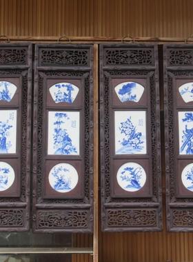 陶瓷板画四条屏手绘青花FYD水典花鸟图工艺画瓷古中式山墙壁装饰
