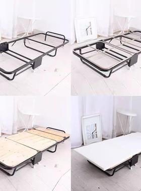 简易纳板折叠床家用形临时单49732人床办公室午睡海绵三收折隐木