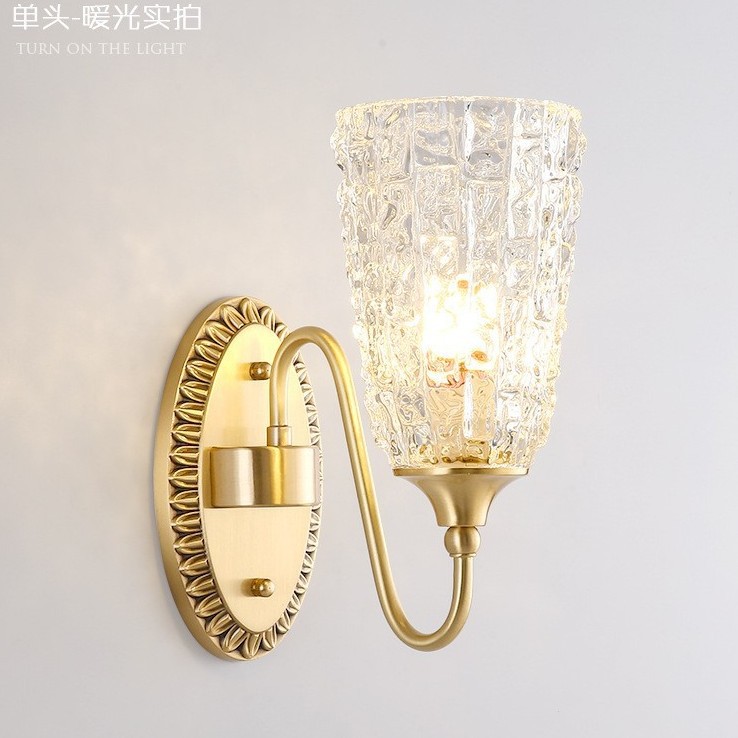 美式轻奢全铜水晶壁灯