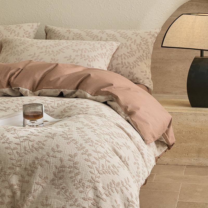 205全棉套三层纱色织大2提花四618件三床单款件套纯棉被套床上用