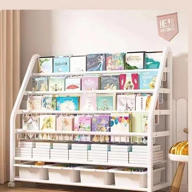 儿童书读架用置物架落地绘本架移动带轮宝宝玩具收架纳阅区ZZV书