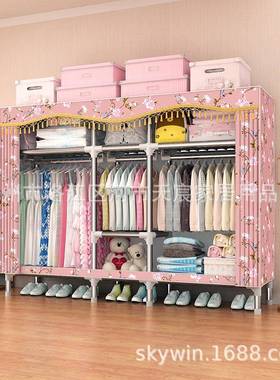 窗帘款布衣柜钢管加经粗简约现代装组C1701/C1衣橱济收纳柜C17012