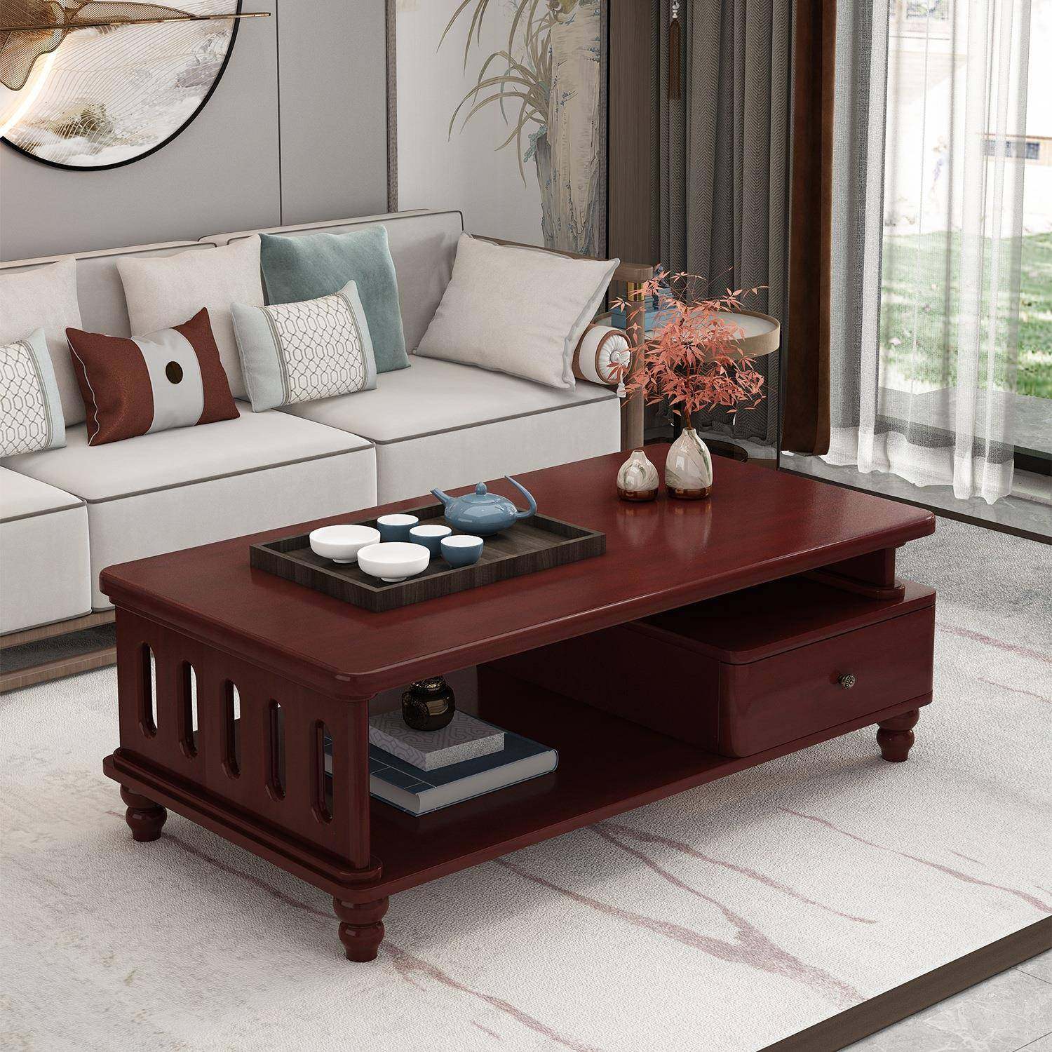 简合约全实木茶创几厅家用电视柜组带抽屉小985户型中式原客木意,住宅家具,茶几,淘宝优惠券,粉丝福利购,淘宝优惠卷