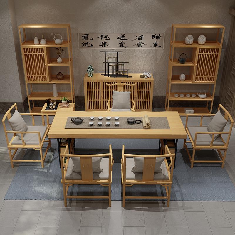 818新中茶式办组公桌椅合创意茶店馆实室木茶桌家用客厅收纳茶台