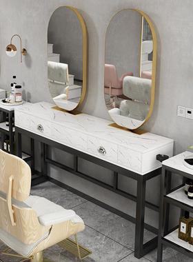 美发店染镜子单面XST带灯理镜台大理石柜发一体双面烫桌剪发廊发