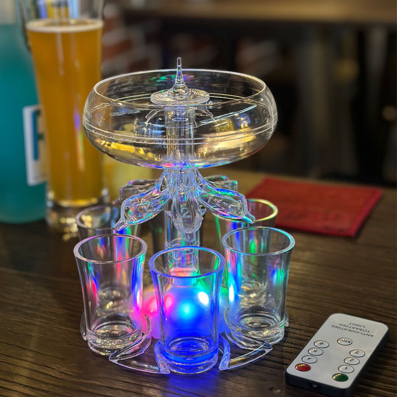 白酒分酒器亚克力红酒分配器聚会多人均分器酒架带六杯酒具套装