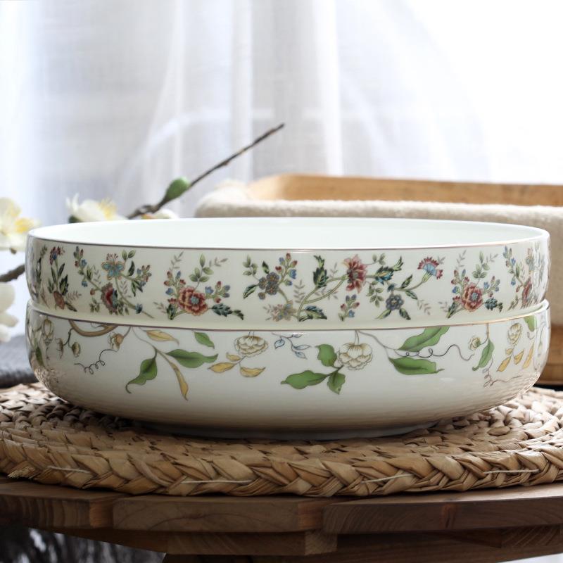 10英寸窝骨瓷盘SEX饭菜盘蒸鱼盘陶瓷大盘子大号深盘泡鱼椒盘头家