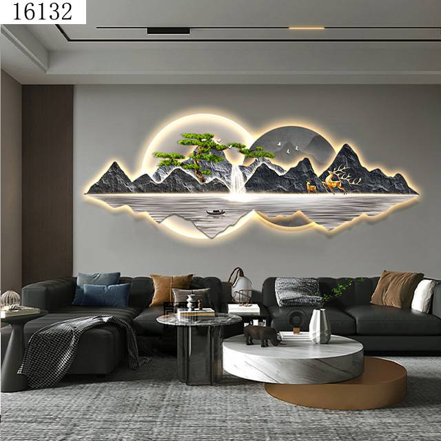新中式迎客松福鹿床头装饰画简约系壁画走廊过道挂画led氛围灯图片