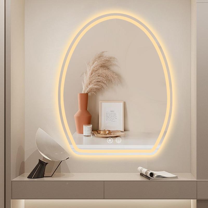 化妆镜镜壁能发挂椭圆梳妆卧室挂墙led异DHQ形智镜带灯光梳妆台镜