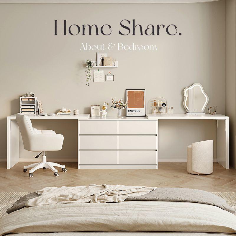 梳妆书台卧简约现风代奶油电脑室桌斗柜KSU化妆台一体床尾转角化