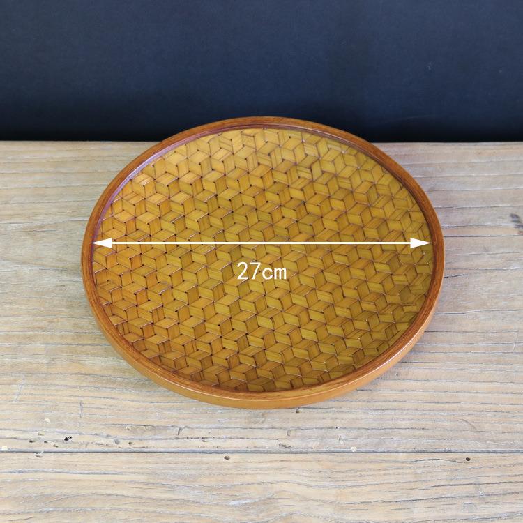 纯果手竹工编水盘，编织直径2IER7精CM盘子，植物大漆工艺