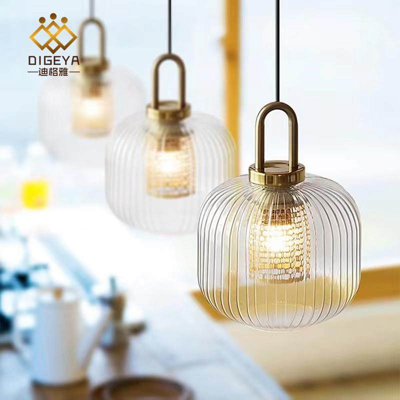 北欧后现代简约餐厅吧台吊灯清光条纹玻璃装饰氛围南瓜灯饰照明,家装灯饰光源,智能吊灯,淘宝优惠券,粉丝福利购,淘宝优惠卷