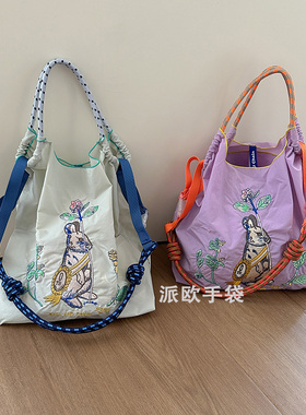 新款ballchain包包高圆圆同款胸章兔环保购物袋刺绣单肩斜挎女包