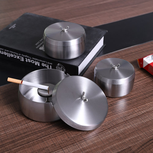 速发高端不锈有小号烟灰缸带盖家盖子钢用办公室防飞灰金属烟缸灭