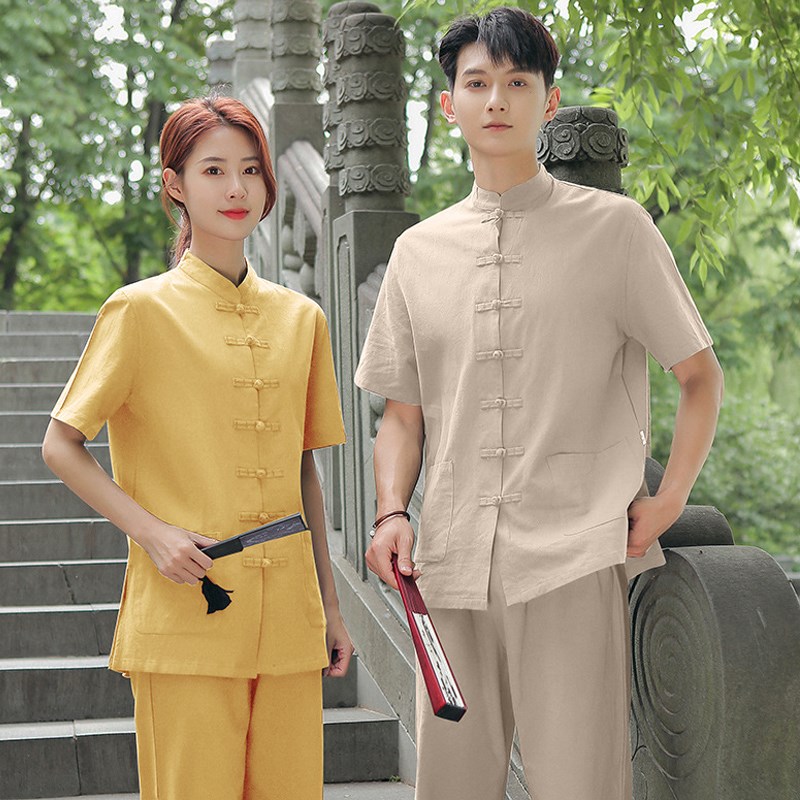 速发中医馆工作服艾灸养生康养复技师服大码唐装棉麻套装Logo