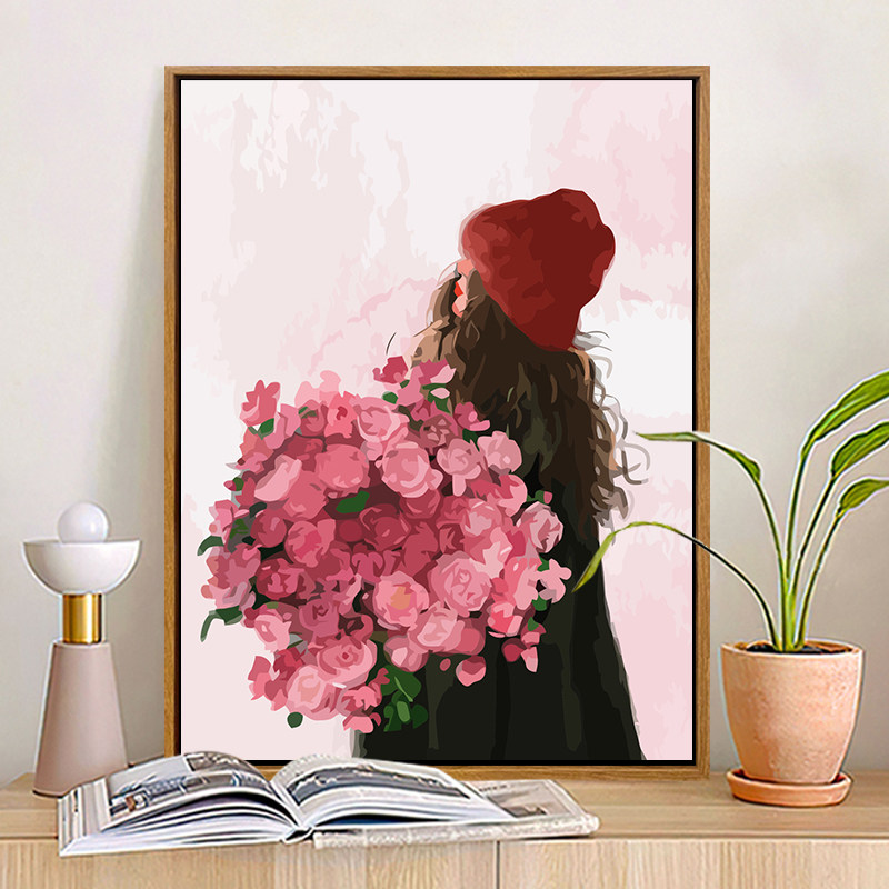 速发捧花孩充卉数字油画油手画画填色填花手工彩绘解闷打发时间